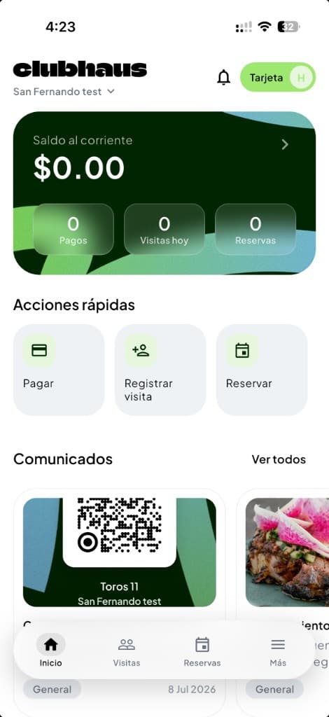 App Clubhaus para residentes: saldo, visitas, reservas y comunicados