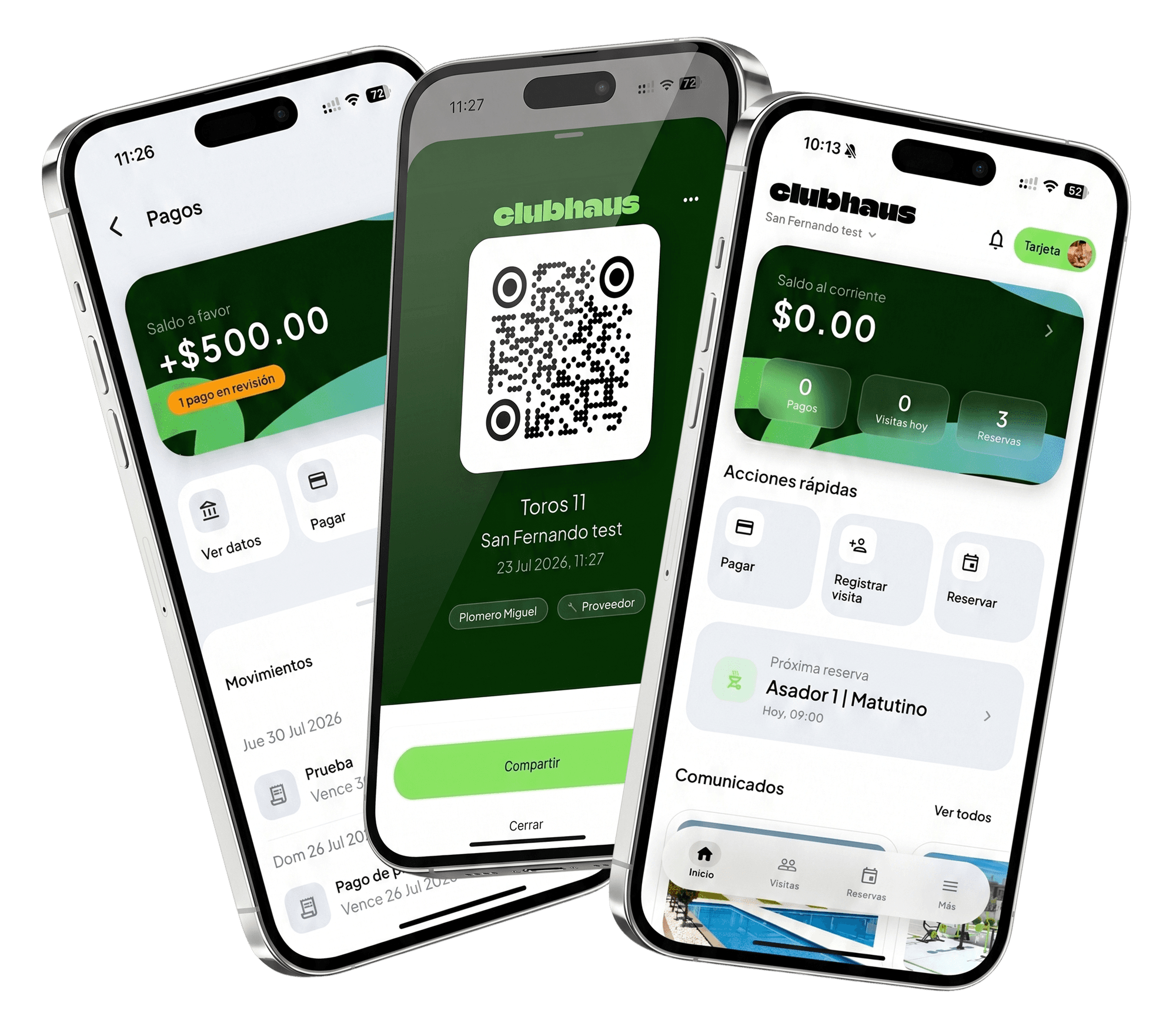 App Clubhaus para residentes: pagos, pases QR, saldo, visitas y reservas