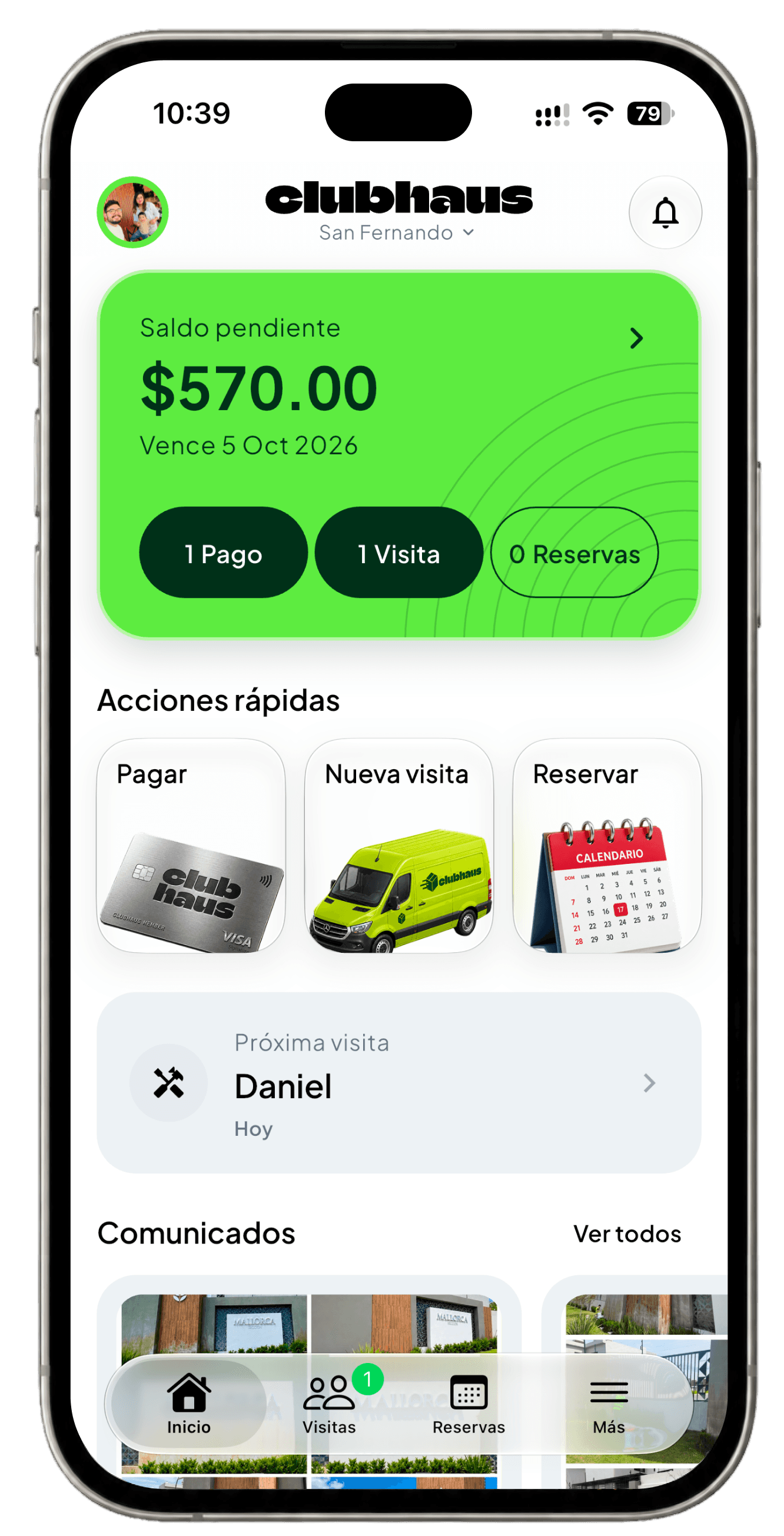 App Clubhaus para residentes: saldo, visitas y reservas