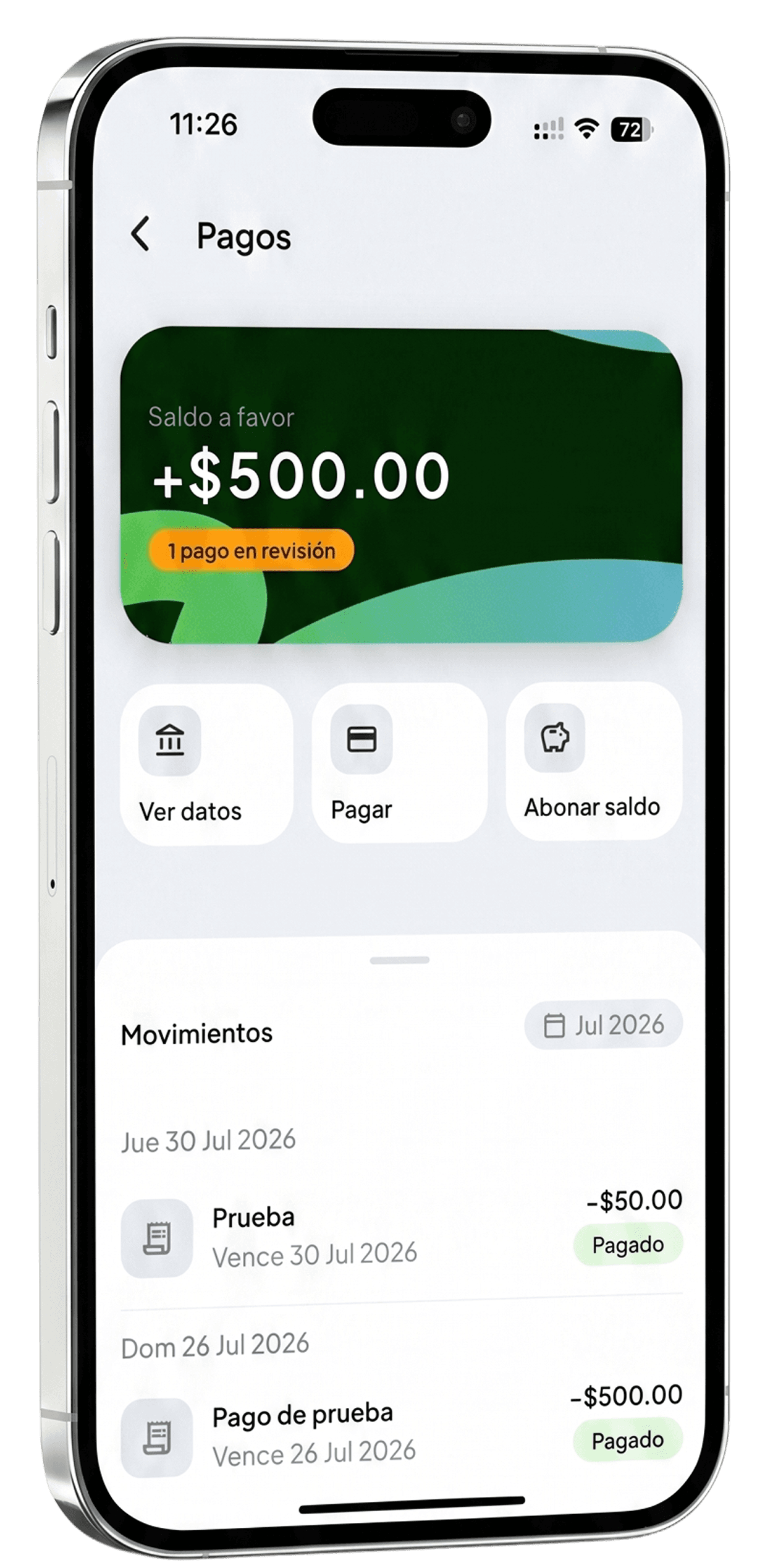 App Clubhaus: saldo, pagos y movimientos