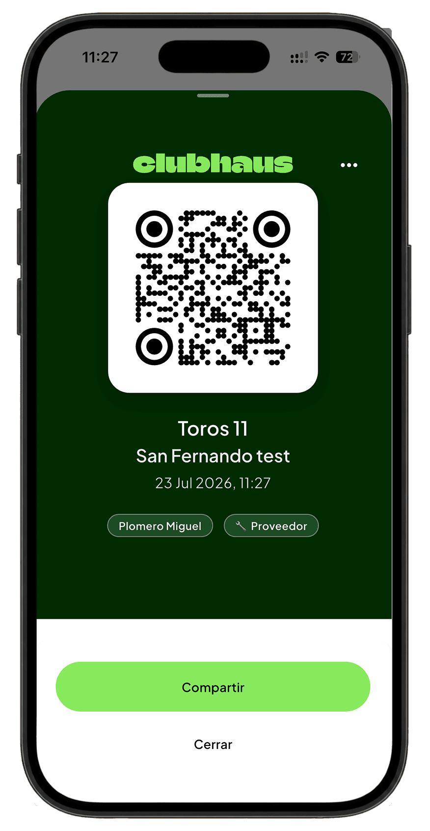 App Clubhaus: pase QR de visita