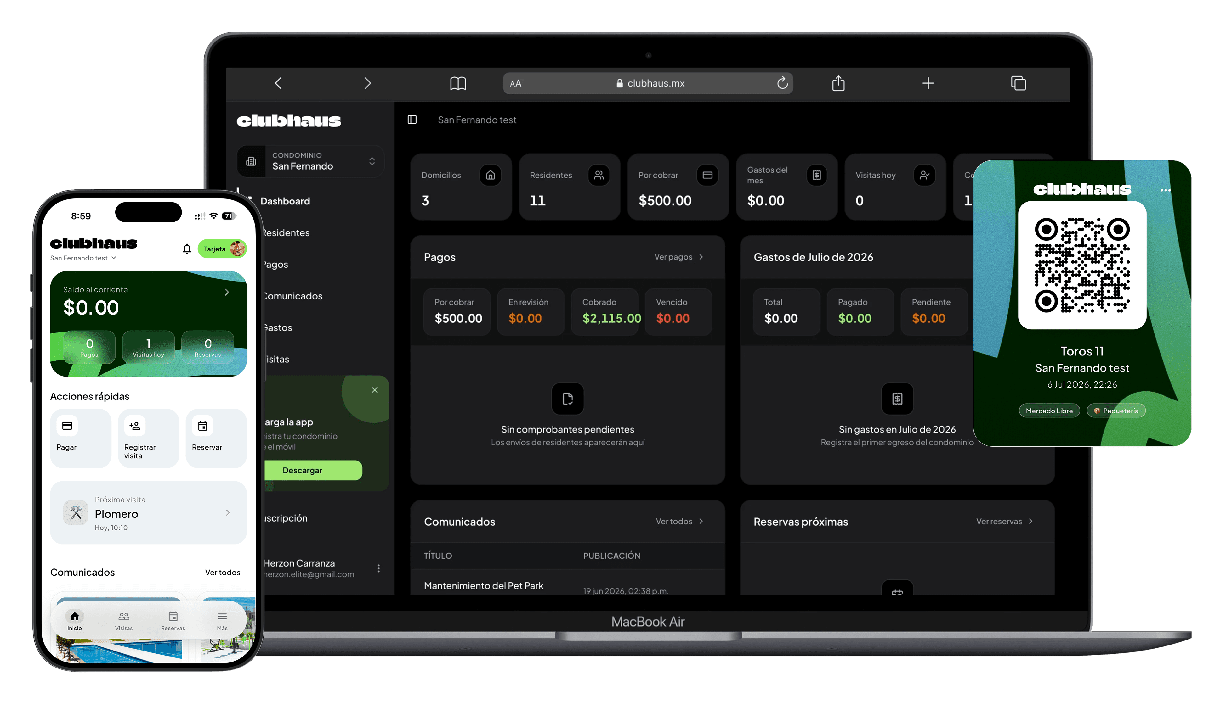 Portal web y app móvil de Clubhaus