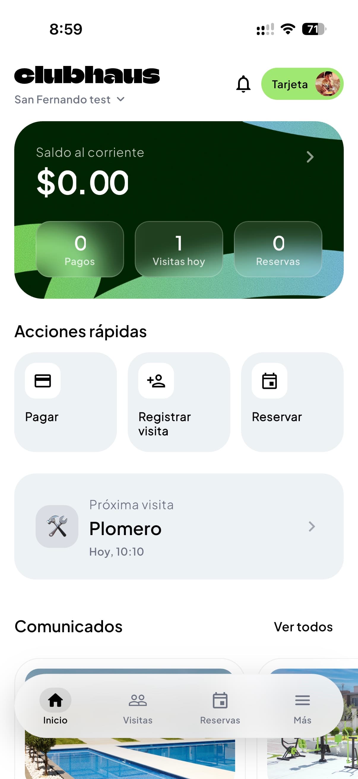 Captura de la app Clubhaus para residentes